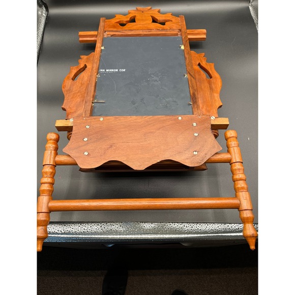 Antique Maple Wood Ornate Shaving/Vanity Mirror 2 Candle Holders 13"x7.5"x20.5" - Picture 9 of 9